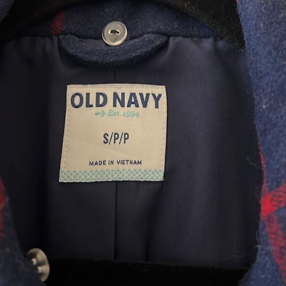 Old Navy Red & Blue Window Pane Wool Blend Jacket size Small - Picture 4 of 10